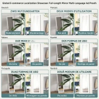 HOMCOM Oglindă cu Cadru din MDF, Picioare și Agățători pentru Utilizare pe Perete sau Independent, 37x40x155 cm(m-5)
