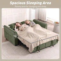 HOMCOM 2 Seater Sofa Bed, 4-in-1 L-Shaped Convertible Pull-Out Sleeper Sofa with Adjustable Backrest Side Pockets, Dark Green(m-7)