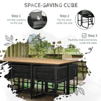 Outsunny 10 Seater Rattan Cube Garden Furniture Set, Rattan Dining Set with Cushions, Outdoor Dining Table and Chairs with 6 Armchairs, 4 Stools, Rectangular Wood Grain Plastic Top Table, Black(m-7)