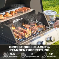 Outsunny Gasgrill 10,5 KW 3+1 Brenner BBQ Grillwagen Edelstahl inkl Seitenbrenner Flaschenöffner Thermometer Gusseisen-Grillrost(m-4)