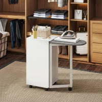 HOMCOM 2-in-1 faltbarer Bügelbrettschrank auf Rollen mit Bügelbrett und verstellbarem Regal für kleine Räume, Weiß(m-10)