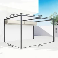 Outsunny Pergola Gazebo da Esterno 4x3 m con Tettuccio Retrattile in Metallo e Poliestere, Crema(m-3)