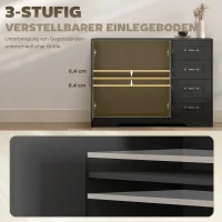 HOMCOM Sideboard, Kommode, moderner Stil, 4 Schubladen, 1 Schrank, 105 x 40 x 76 cm, Schwarz(m-5)