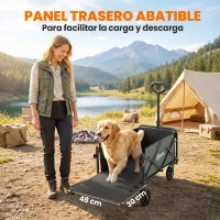 Outsunny Carro de Jardín Plegable con Mango Telescópico Ajustable Puerta Trasera Expandible para Campaña y Compra Verde(m-5)