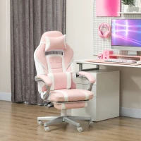 HOMCOM Chaise gaming, fauteuil gaming ergonomique avec repose-pieds, hauteur réglable, dossier inclinable, 63x63x123cm, rose(m-10)