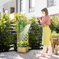 Outsunny Jardinera con Enrejado de Madera Macetero Exterior para Esquina para Plantas Trepadoras 40x40x145 cm Natural(m-2)