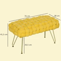 HOMCOM Banco Pie de Cama Tapizado en Terciopelo Reposapiés con Patas de Metal y Asiento Acolchado Amarillo(m-3)