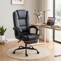HOMCOM Scaun Birou Ergonomic Reclinabil Rotativ din Piele PU cu Suport pentru Picioare, Înălțime Reglabilă, Negru(m-9)