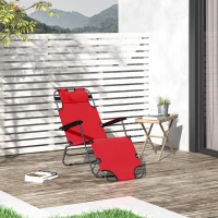 Outsunny Chaise Longue Pliable Bain de Soleil fauteuil relax jardin transat de Relaxation Dossier inclinable avec dossier réglable Repose-Pied Polyester Oxford Rouge(m-10)