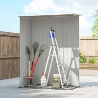 Outsunny Capanno Porta Attrezzi in Metallo con Tetto Inclinato e Porta Bloccabile, 142x86x189 cm, color Legno(m-6)