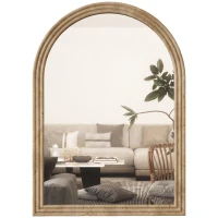 HOMCOM Modern Wall-Mounted Mirror, Arched Wall Mirror with Grooved Edge for Living Room, Entryway, Hallway, Brown(m-1)