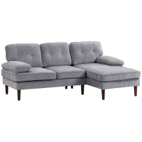 HOMCOM Sofá Esquinero de 3 Plazas Tapizado en Chenilla en Forma de L con Patas de Madera y Reposabrazos 215x142x88 cm Gris(m-11)