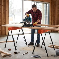 HOMCOM Lot de 2 Tréteaux Pliables en Métal, Charge Max. 500 kg, Tréteaux Portables, Hauteur Réglable 71-85,5cm, Orange(m-10)