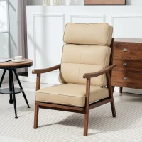 HOMCOM Poltrona de Sala de Estar Estofada em PU com Estrutura de Madeira Almofadas Acolchoadas Poltrona de Leitura 63,5x83x105 cm Caqui(m-10)
