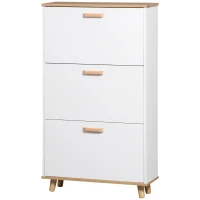 HOMCOM Narrow Shoe Cabinet, Slim Shoe Storage Cabinet with 3 Flip Drawers and Adjustable Shelves, 12 Pair of Shoes Organizer for Hallway, Entryway, White(m-10)