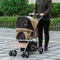 PawHut Passeggino per Cani Taglia Piccola e Mini Pieghevole con Cestino e Portabicchiere, 77x45x99.5 cm, Caffè(m-10)