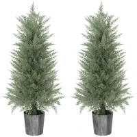 HOMCOM 2er Set Künstliche Zypressenbäume groß 90cm Kunstpflanze, Plastik Künstliche Pflanzen im Topf 15 x 15 x 90 cm Grün(m-11)