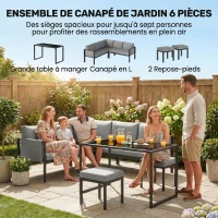 Outsunny Salon de Jardin Canapé d'Angle Extérieur 6 Pièces Coussins 10cm Table Haute et 2 Repose-pieds Gris(m-4)