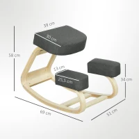 Vinsetto Sedia Ergonomica con Inginocchiatoio in Legno di Betulla e Cuscino, 51x69x58 cm, Grigio(m-3)