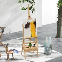 Vinsetto Cavalletto da Pittore ad Altezza Regolabile con Cassetto, in Legno di Faggio, 43.5x43x150-190 cm(m-2)