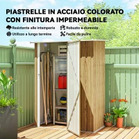 Outsunny Capanno Porta Attrezzi in Metallo con Tetto Inclinato e Porta Bloccabile, 142x86x189 cm, color Legno(m-3)