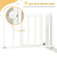 PawHut Uşa de Siguranţă pentru Câini, Barieră pentru Animale de Companie cu Ușă Mică pentru Pisici, 74-100x76 cm, Alb(m-8)