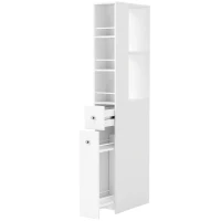 HOMCOM Dulap de Baie Înalt și Îngust cu 2 Sertare, 135 cm, Alb(m-1)