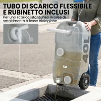 Outsunny Serbatoio per Acqua da Campeggio 40L con Ruote e Maniglia Regolabile, Tubo e Rubinetto Inclusi, Grigio(m-6)