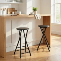 HOMCOM Set 2 Sgabelli Bar Pieghevoli con Doppio Poggiapiedi, in Legno e Acciaio, 34x30x70 cm, Nero(m-2)