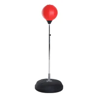 HOMCOM Sac de Frappe sur Pied Punching ball sur pied réglable en hauteur 126-144 cm avec gants, pompe et base de lestage pour adolescents et débutants rouge(m-12)