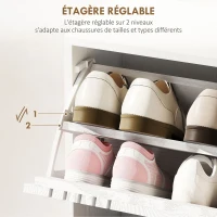 HOMCOM Meuble à chaussures armoire à chaussures à 3 abattants 18 paires grande capacité en bois 63 x 24 x 117 cm blanc(m-5)