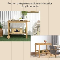 Outsunny Cărucior de Servire pentru Grădină din Lemn de Brad, Cărucior cu Rafturi și Suport pentru Sticle, 95x47x74 cm, Natural(m-7)