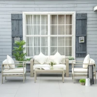 Outsunny 4 Pieces Outdoor Garden Furniture Set - Aluminium Frame Backyard Furniture with Thick Padded Cushions for Loveseat, 2 Chairs, and Glass Top Table, Champagne Gold(m-10)