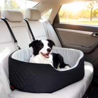 PawHut Siège auto pour chien avec ceinture de sécurité et fixation siège de voiture pour chien rembourré 77 x 43 x 28 cm noir(m-2)