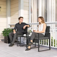 Outsunny Rattan Bistro Set, 3 Piece Garden Furniture Set with Glass Top Table and Cushions, Dark Grey(m-10)