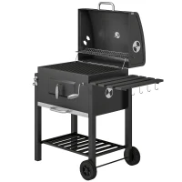 Outsunny Barbacoa de Carbón con Ruedas Barbacoa con Tapa Parrillas de Acero Inoxidable Termómetro 113x65x108 cm Negro(m-11)