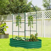 Outsunny Galvanised Raised Garden Bed with Arched Trellis, 5 x 3 x 6ft Metal Raised Bed for Garden with Open Bottom, Green(m-10)