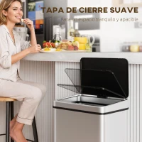 HOMCOM Cubo de Basura Cocina Automático 50L, Papelera de Cocina de Acero Inoxidable con Sensor Infrarrojo, Cierre Suave, Plata(m-8)
