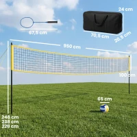 SPORTNOW Ensemble de Volley-Ball et Badminton, Poteaux en Acier Hauteur Réglable, Sac de transport, pour Pelouse Plage Jardin(m-3)