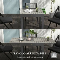 Outsunny Tavolo da Giardino Allungabile per 4-6 Persone con Piano a Doghe, in Alluminio, 81/162x80x75 cm, Grigio(m-4)