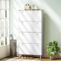 HOMCOM Dulap pentru Pantofi 32 Perechi cu 4 Sertare Rabatabile, Rafturi Reglabile, Modern, 80 x 23,5 x 157 cm, Alb(m-6)