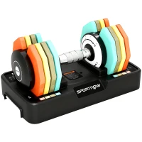 SPORTNOW Haltère réglable 5 à 25 kg avec base de rangement 5 niveaux de poids, poignée antidérapante disques d'haltères octogones(m-1)