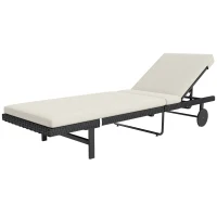 Outsunny Bain de soleil chaise longue avec coussin en résine tressée inclinable avec roulettes, 198 x 65 x 85 cm, crème(m-12)