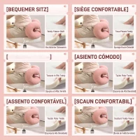 HOMCOM Scaun rotativ cu înălțime reglabilă, cu spătar curbat, din material Teddy, 50x50x63-77 cm, alb și roz(m-5)