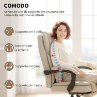 HOMCOM Sedia da Ufficio Reclinabile in Finta Pelle con Poggiapiedi e Rotelle, 65x67x111-119 cm, Beige(m-4)