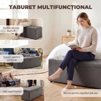 HOMCOM Pouf pentru ședere, suport pentru picioare, scaun, bancă mică, dulap pentru depozitare, gri(m-7)