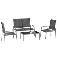 Outsunny Set de Grădină 4 Piese cu Măsuță, 2 Scaune și Canapea cu Spătar Reglabil, din Oțel și Textilen Negru