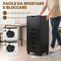 HOMCOM Mobile Archivio Stampante con 5 Cassetti e Ruote, Nero(m-5)