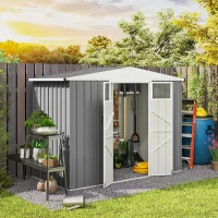 Outsunny Magazie pentru Unelte din Oțel Galvanizat cu 2 Uși, 246x117x180 cm, Gri Deschis(m-9)