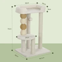 PawHut Torre per Gatti con Lettino, Piattaforma e Pallina Giocattolo, in Legno, Peluche e Iuta, 48.5x40x76 cm, Beige(m-3)